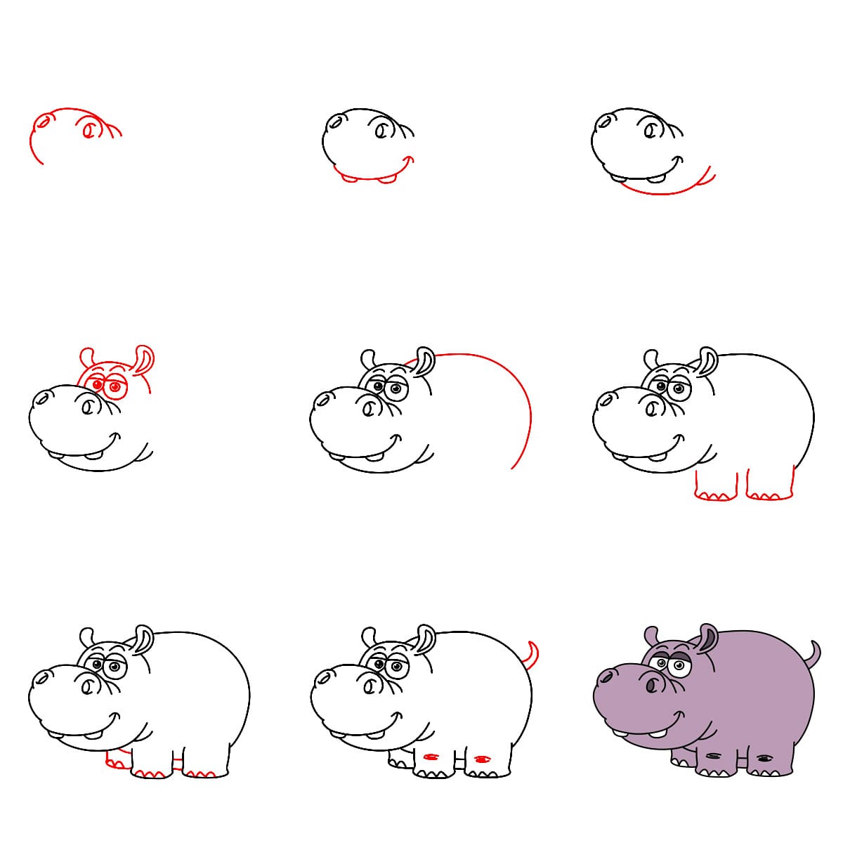 Hippo Cute smile Drawing Ideas