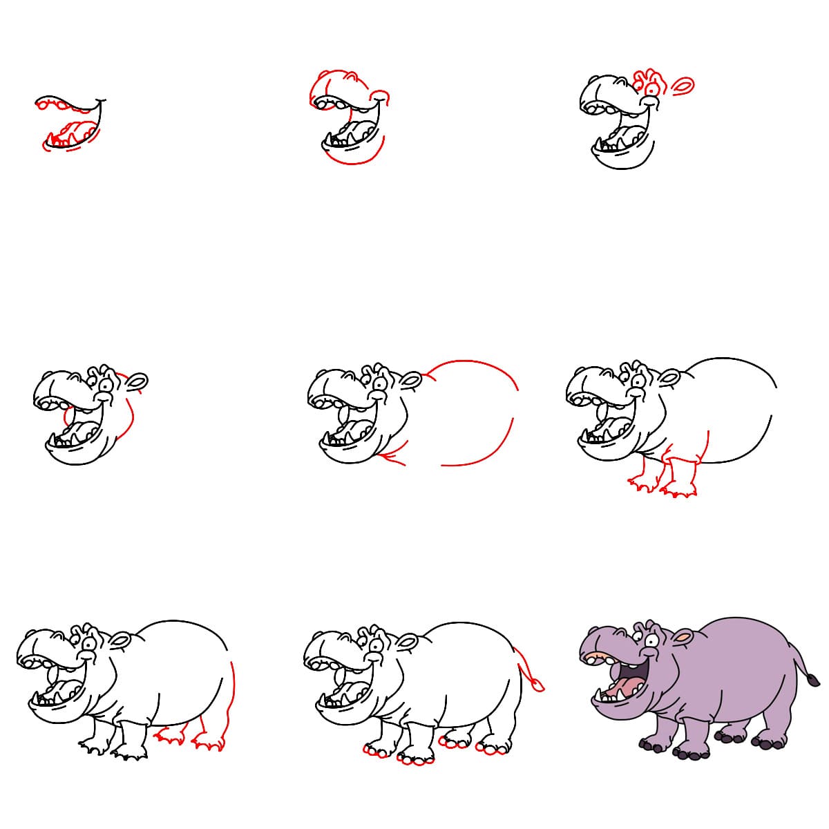 Hippo Different Drawing Ideas
