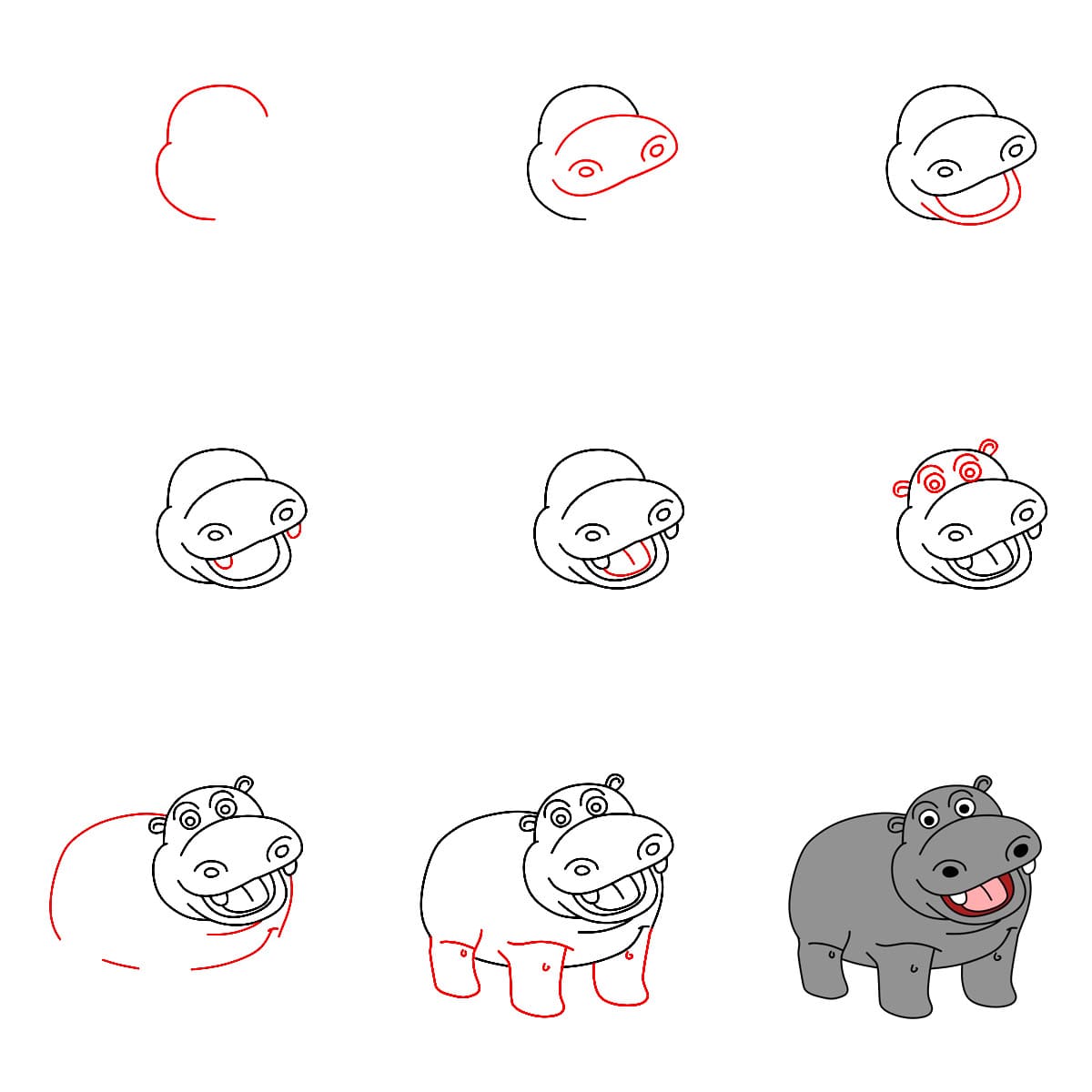Hippo Funny free Drawing Ideas