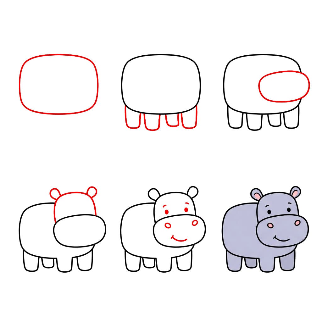 Hippo Shapes Drawing Ideas