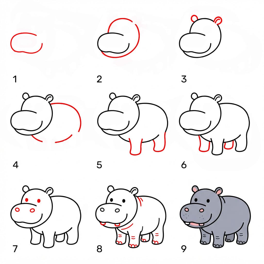 Hippo baby cute Drawing Ideas
