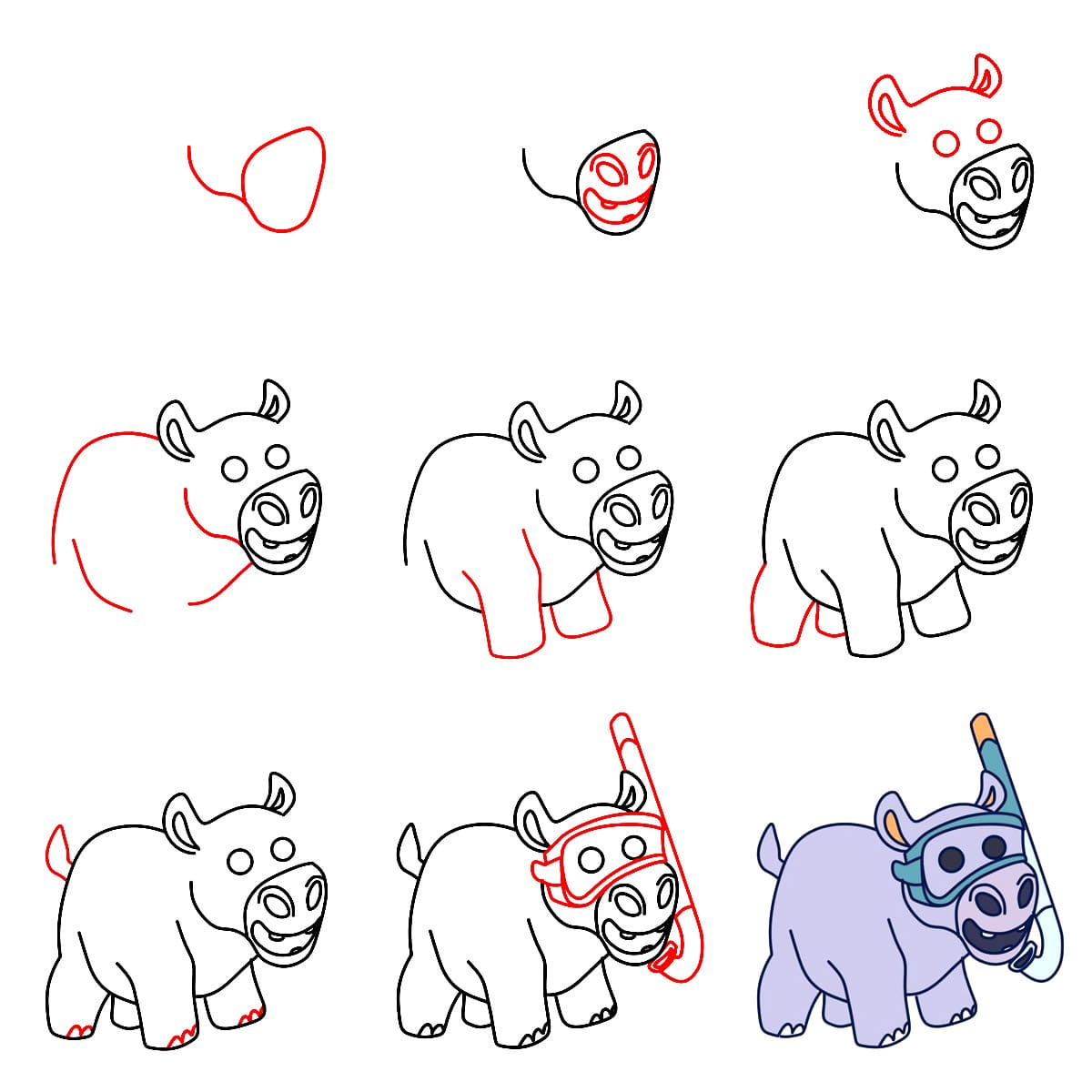 Hippo diver Drawing Ideas