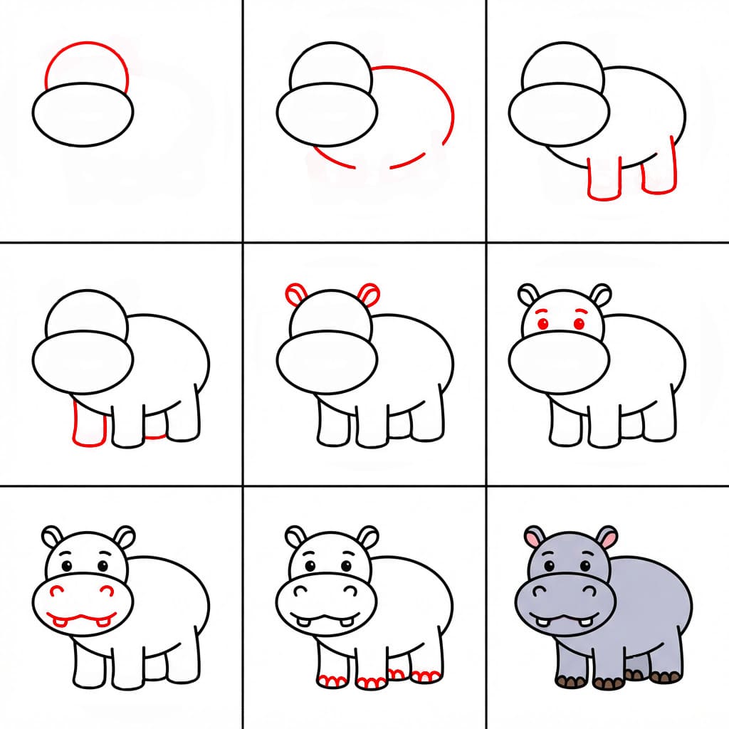Hippo for kids Drawing Ideas