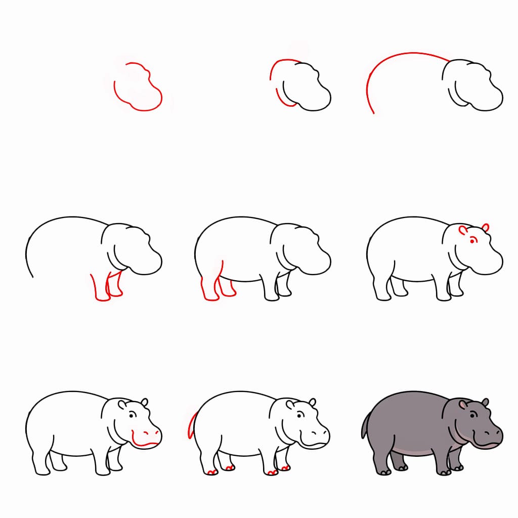 Hippo side view Drawing Ideas