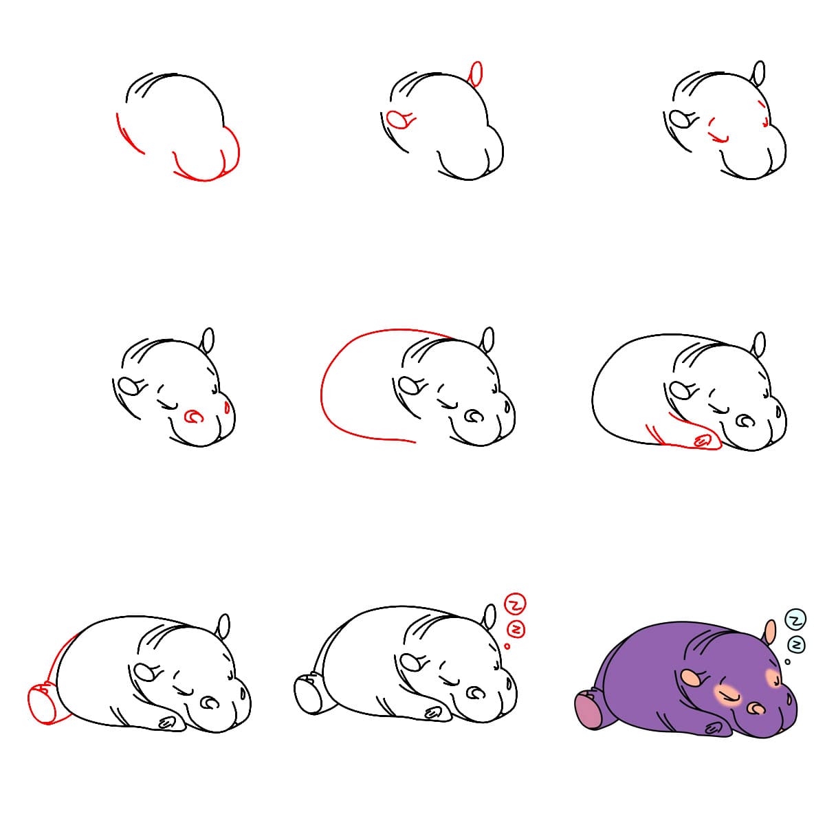 Hippo sleep Drawing Ideas
