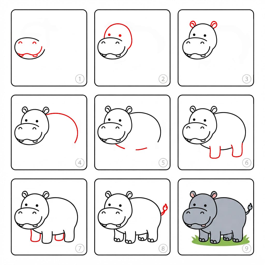 Hippo very cute Drawing Ideas