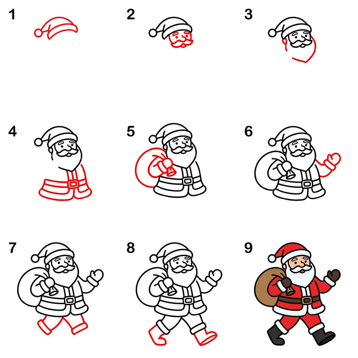 Santa Claus running Drawing Ideas
