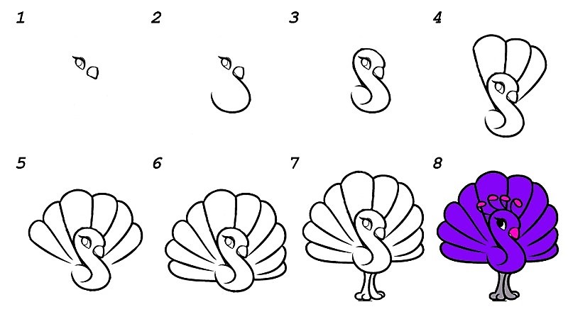 A cute purple peacock Drawing Ideas