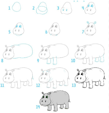 A detailed hippo Drawing Ideas