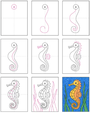 Detailed seahorse Drawing Ideas