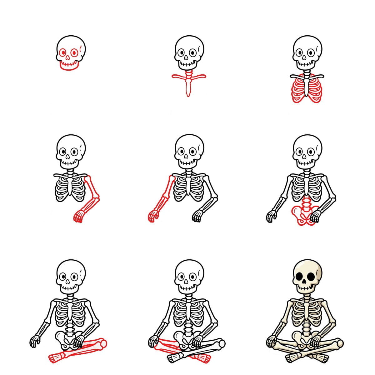 How to draw Meditating Skeleton