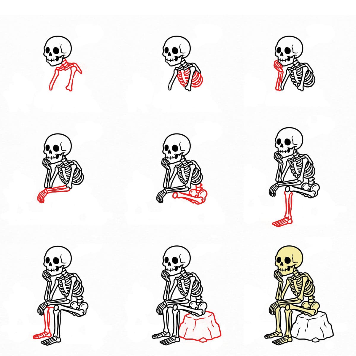 How to draw Rock sitting Skeleton