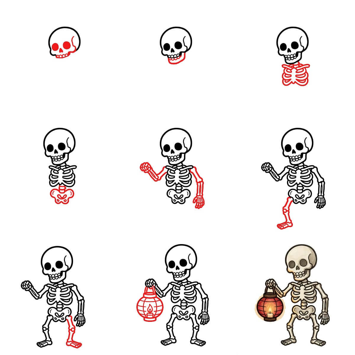 How to draw Skeleton hold Lantern