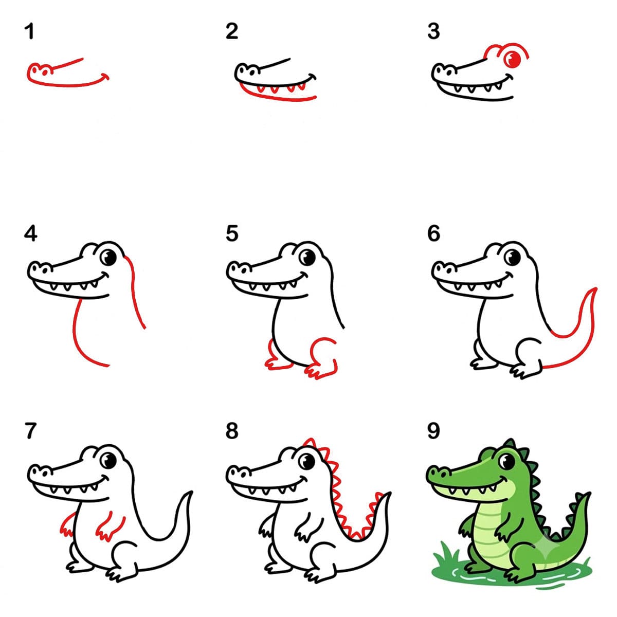 Smiling Crocodile Drawing Ideas