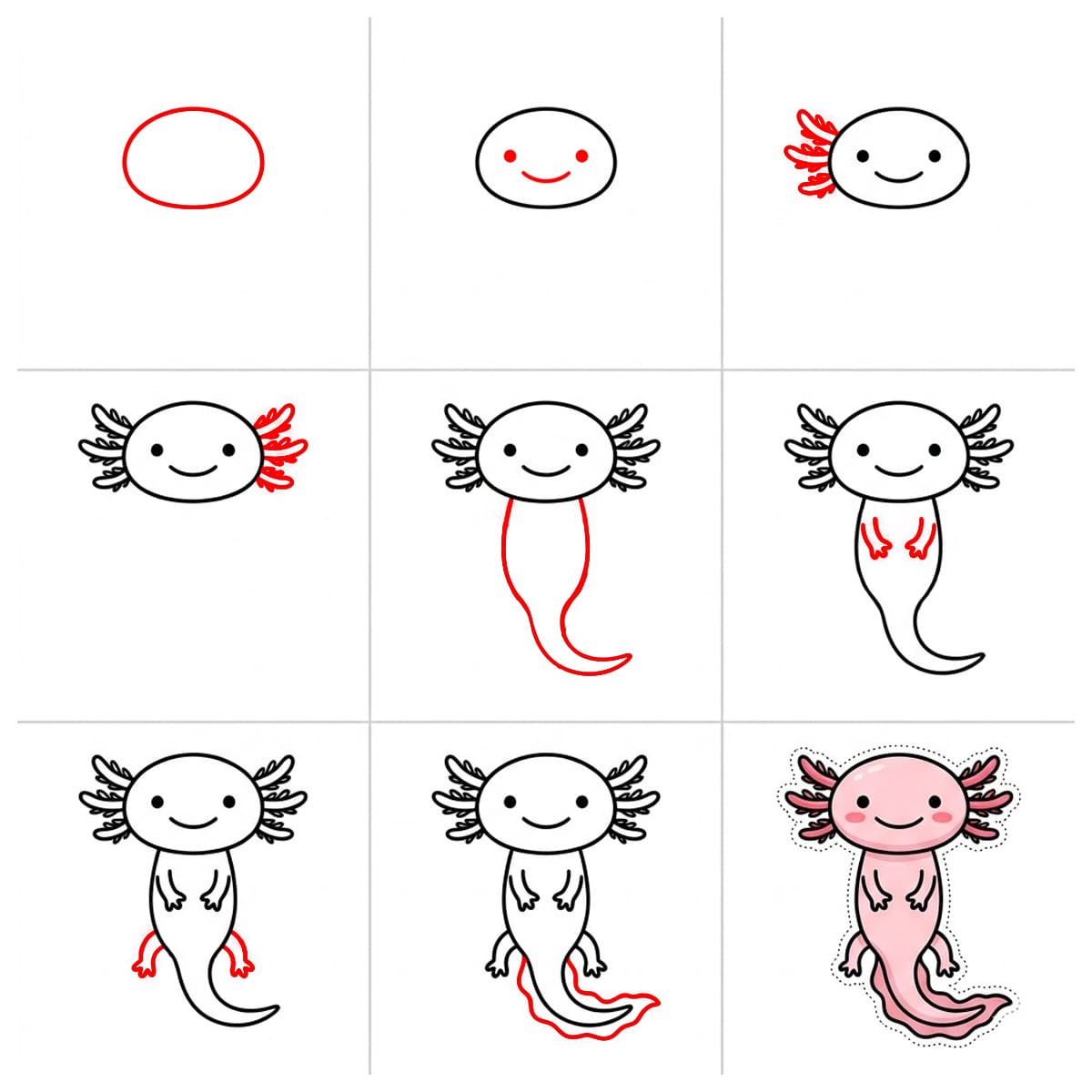 Waving Axolotl Drawing Ideas