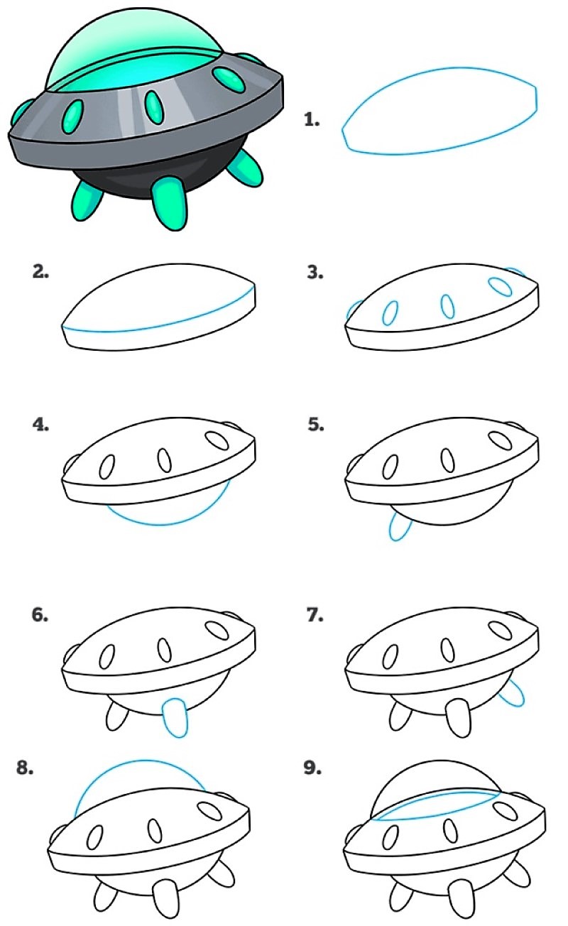 A detailed step-by-step UFO Drawing Ideas