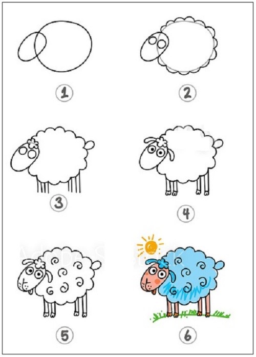 A sheep is grazing 1 Drawing Ideas