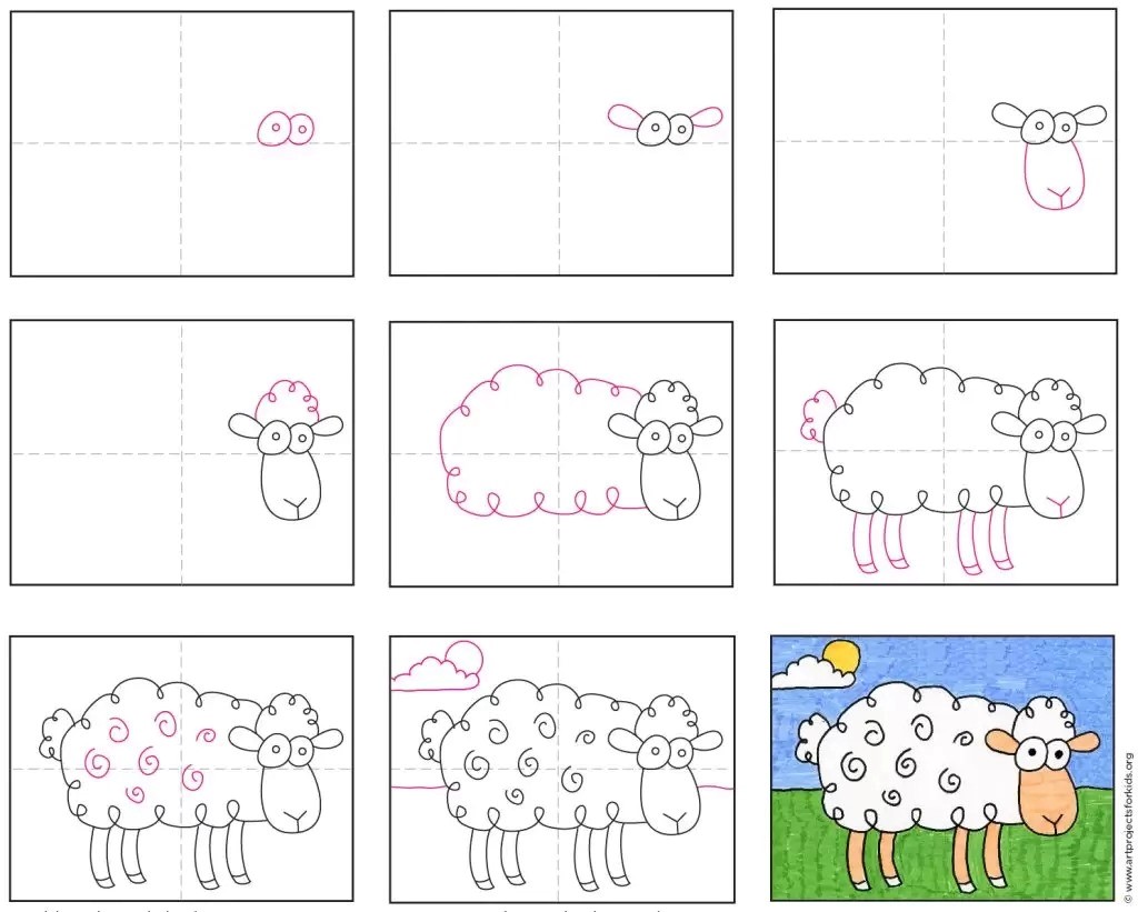 A sheep is grazing 2 Drawing Ideas