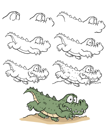 A step-by-step detailed crocodile Drawing Ideas