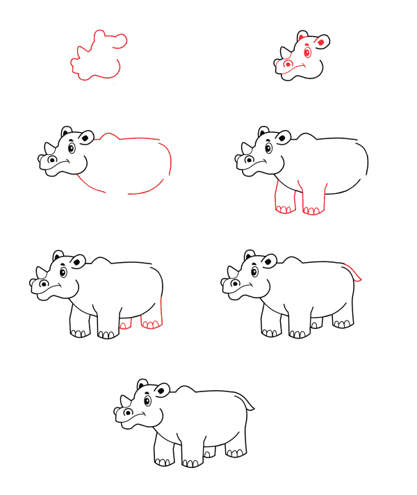 How to draw Cartoon Rhino