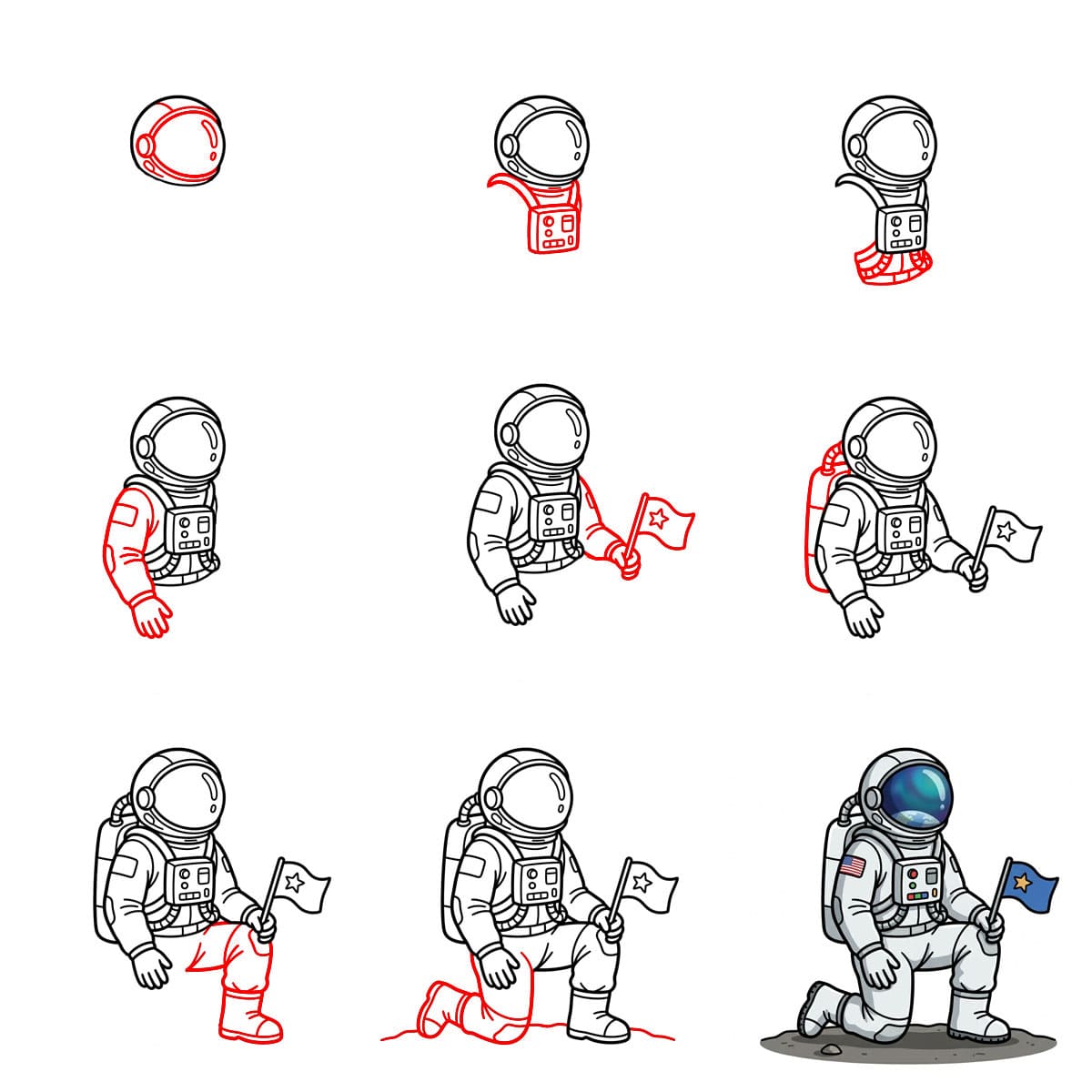 Astronaut kneels Drawing Ideas