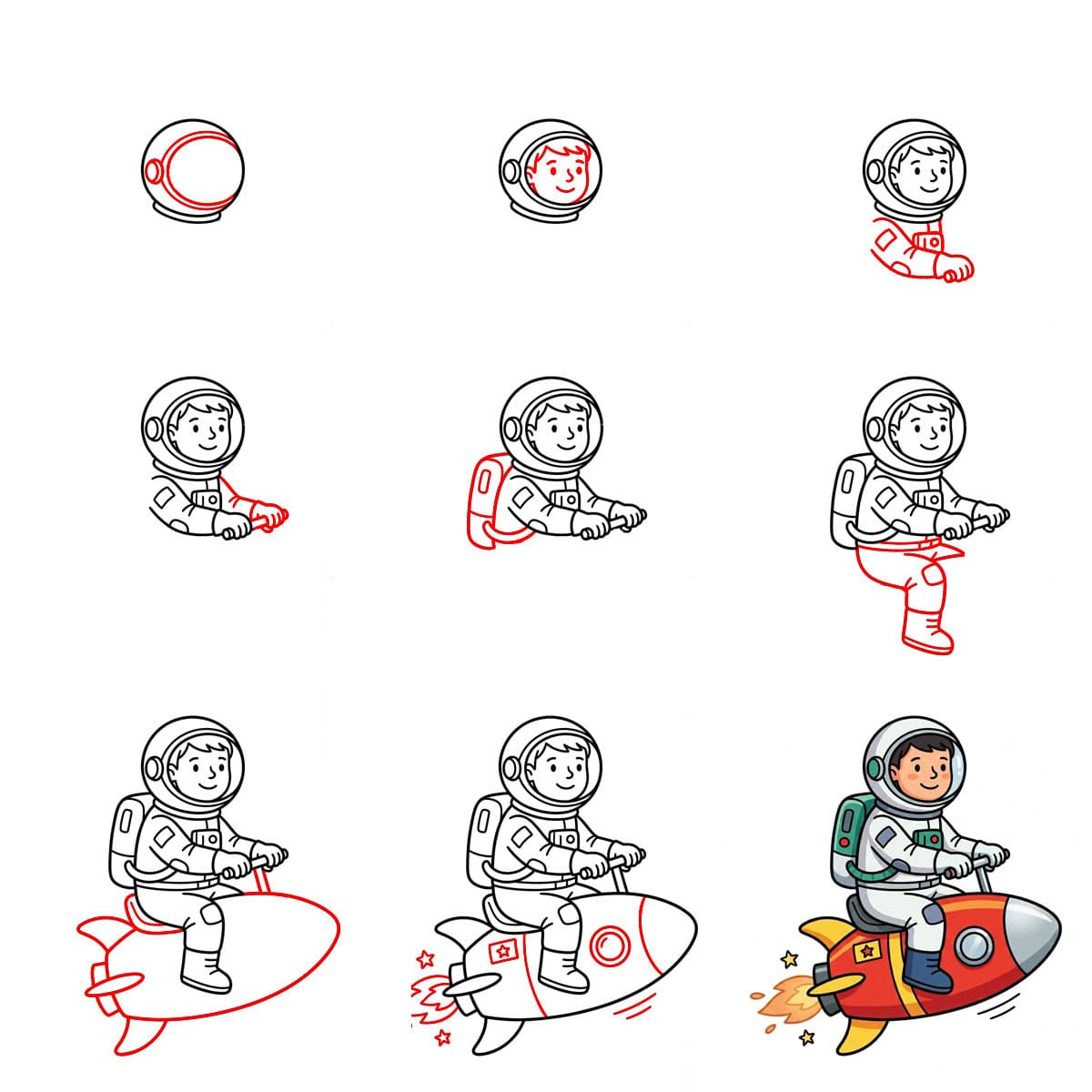 Astronaut on rocket Drawing Ideas