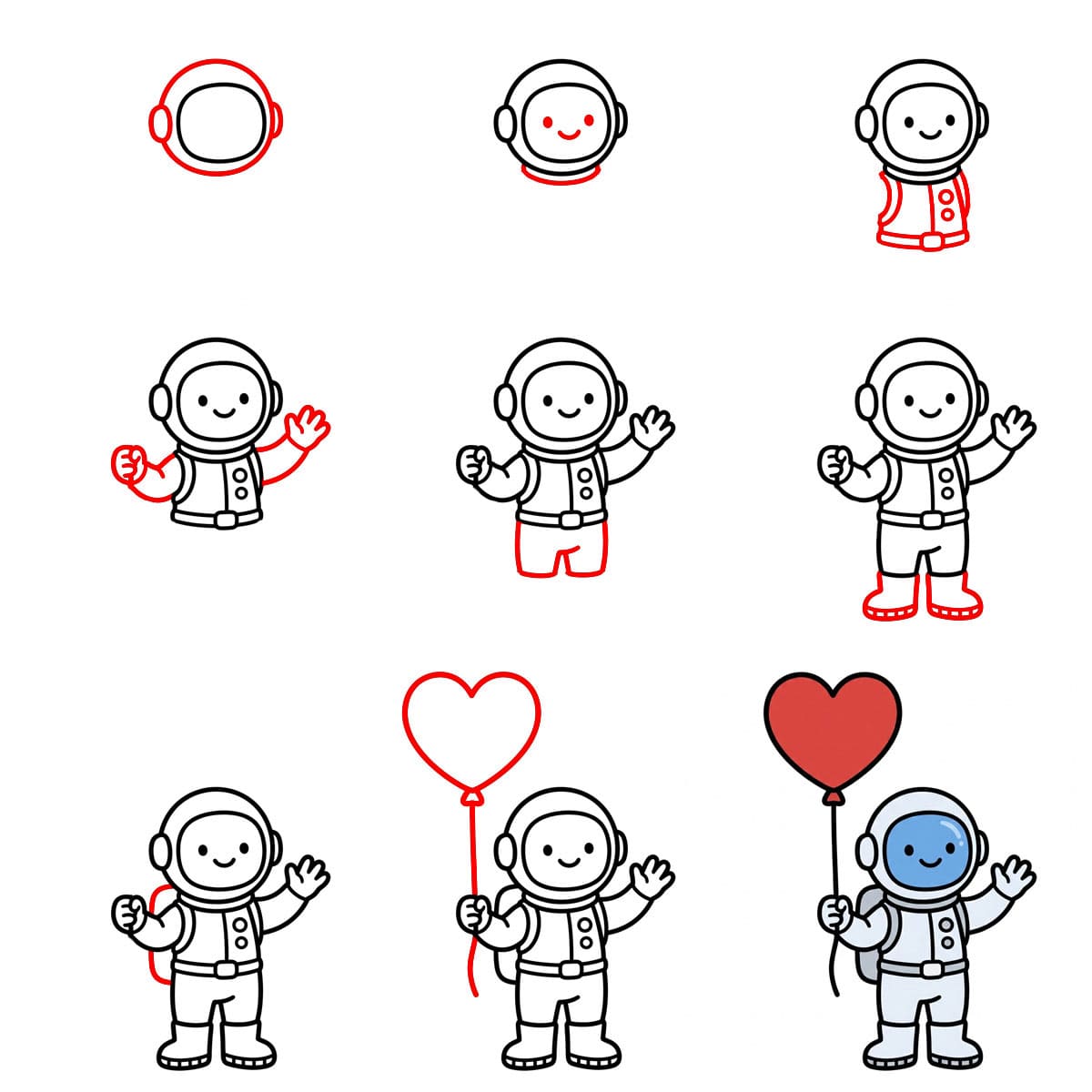 Astronaut with balloon Drawing Ideas