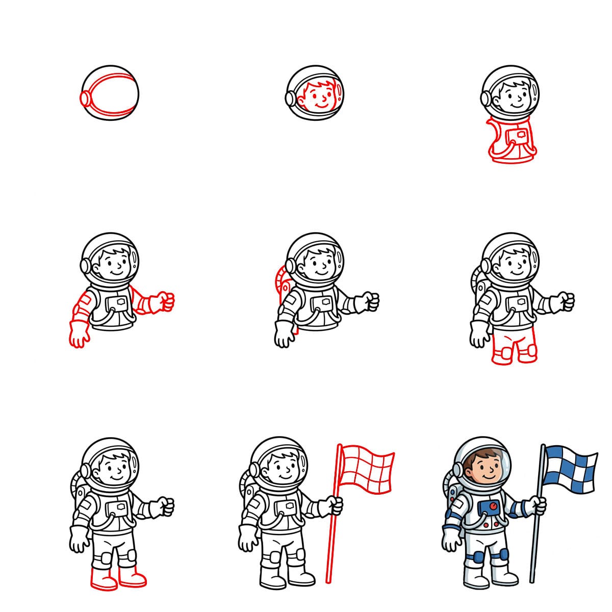 Astronaut with flag Drawing Ideas