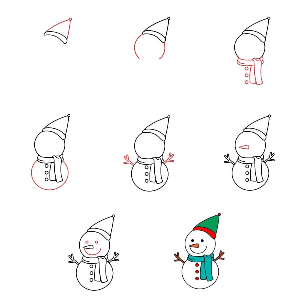 Christmas Hat Snowman Drawing Ideas