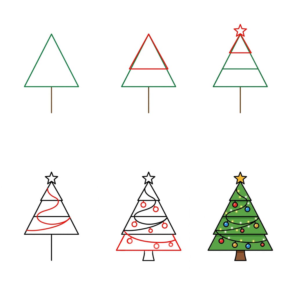 Christmas tree with Star Top Drawing Ideas