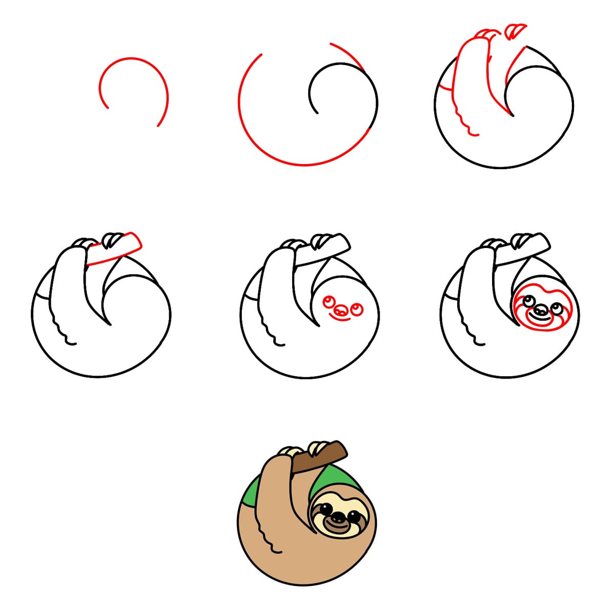 Curled-up Sloth Drawing Ideas