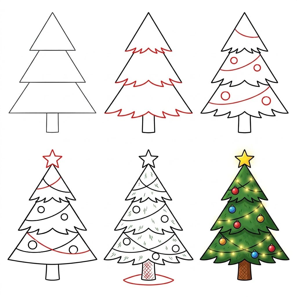 Decorated Christmas tree Drawing Ideas