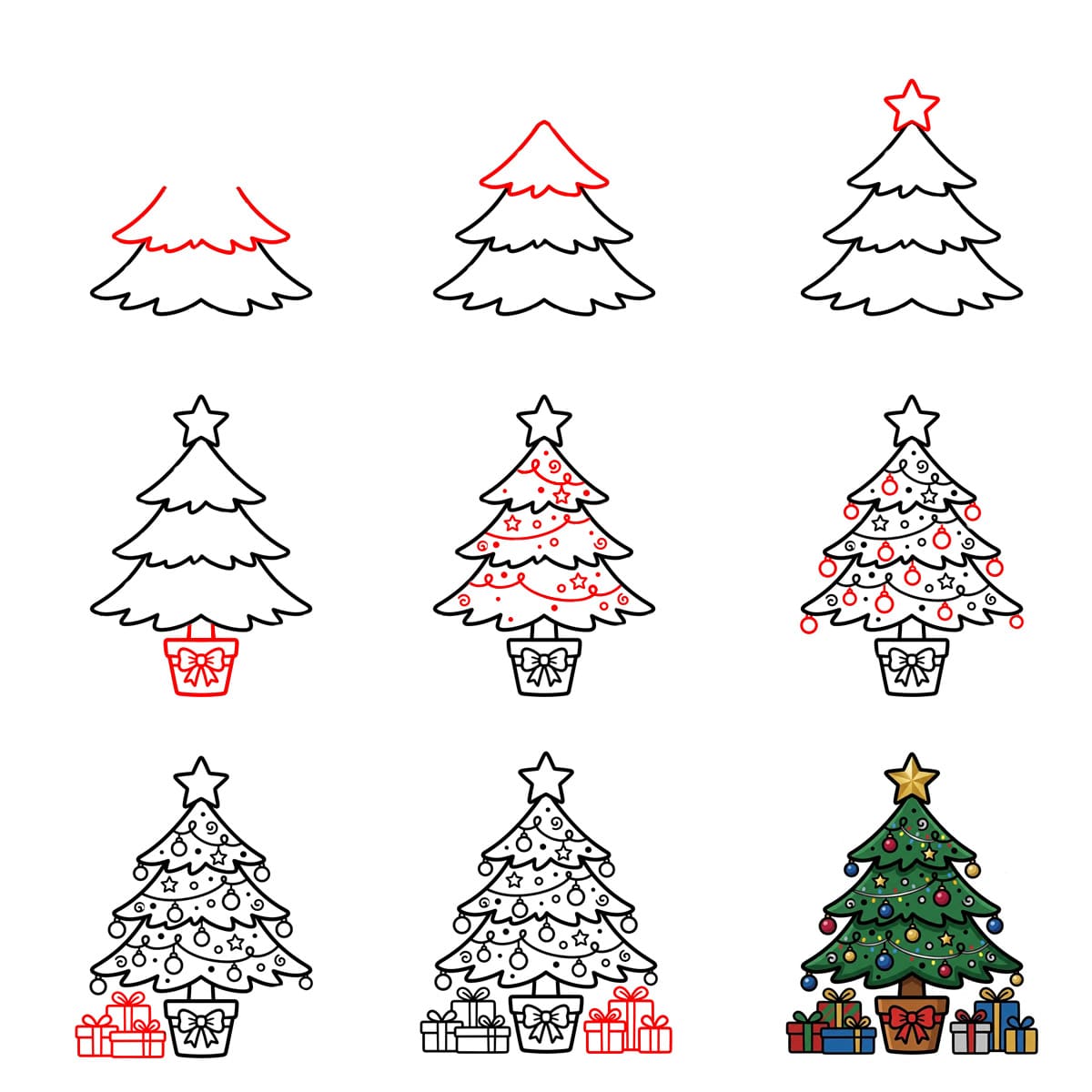 Detailed Christmas tree Drawing Ideas
