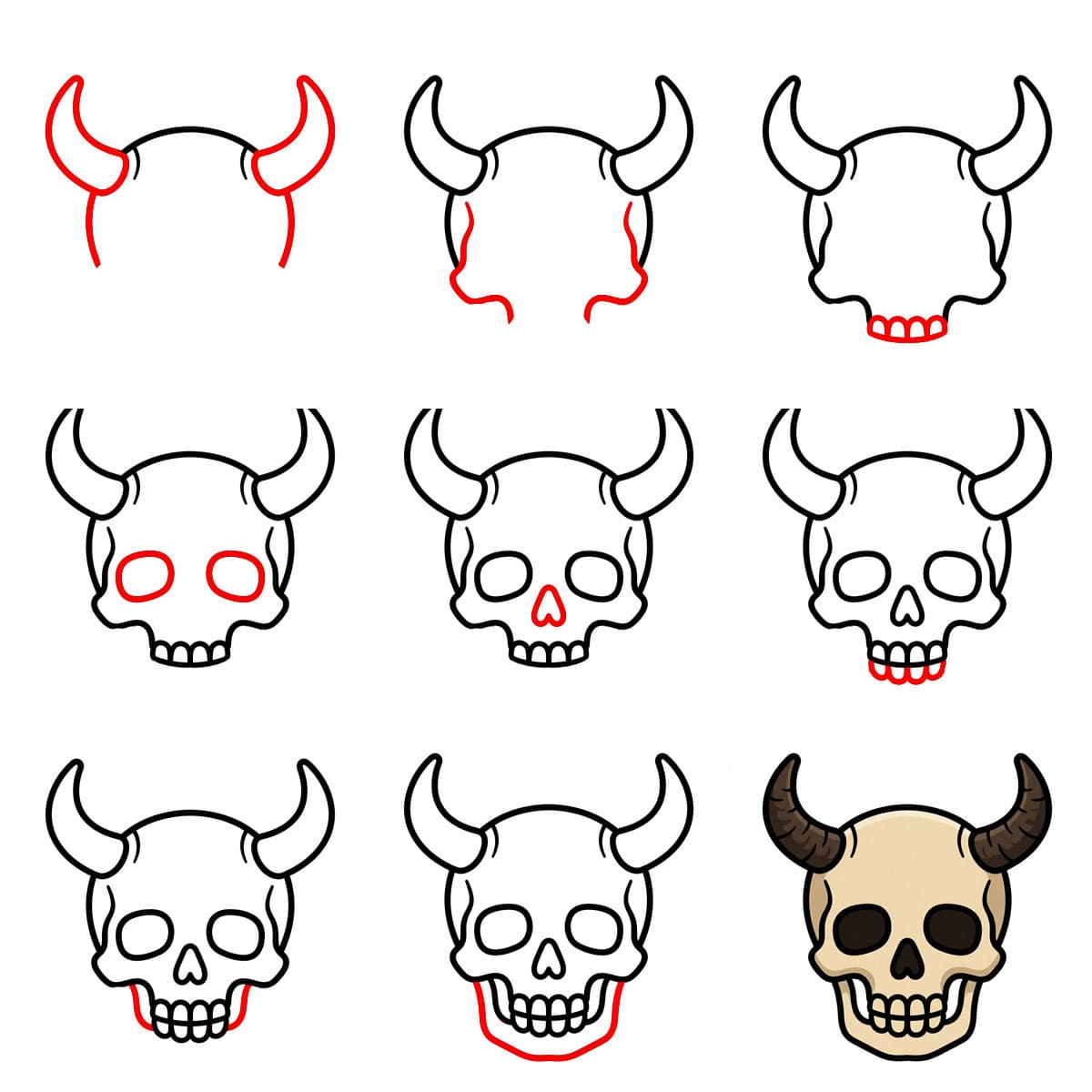 Horned Skull Drawing Ideas