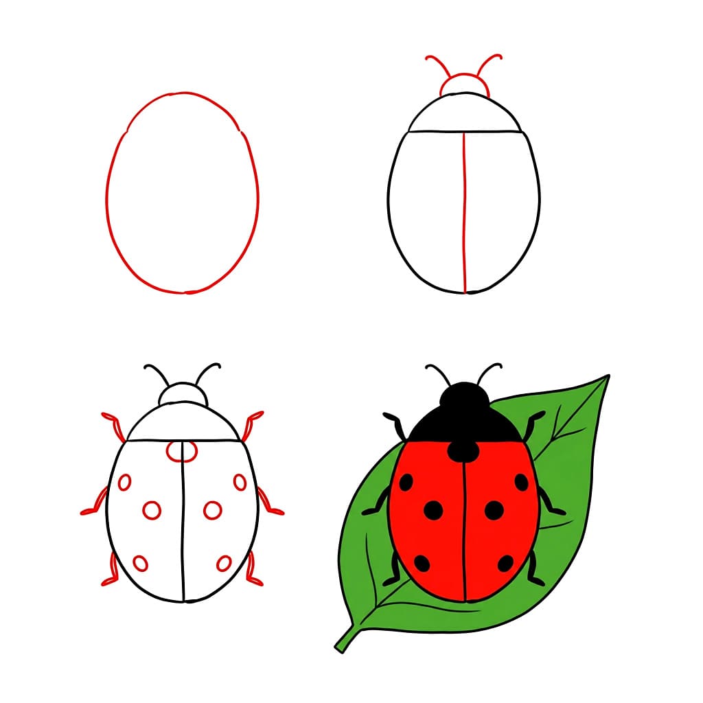 Ladybug on leaf Drawing Ideas