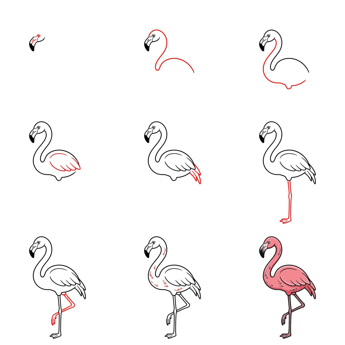 Looking Back Flamingo Drawing Ideas