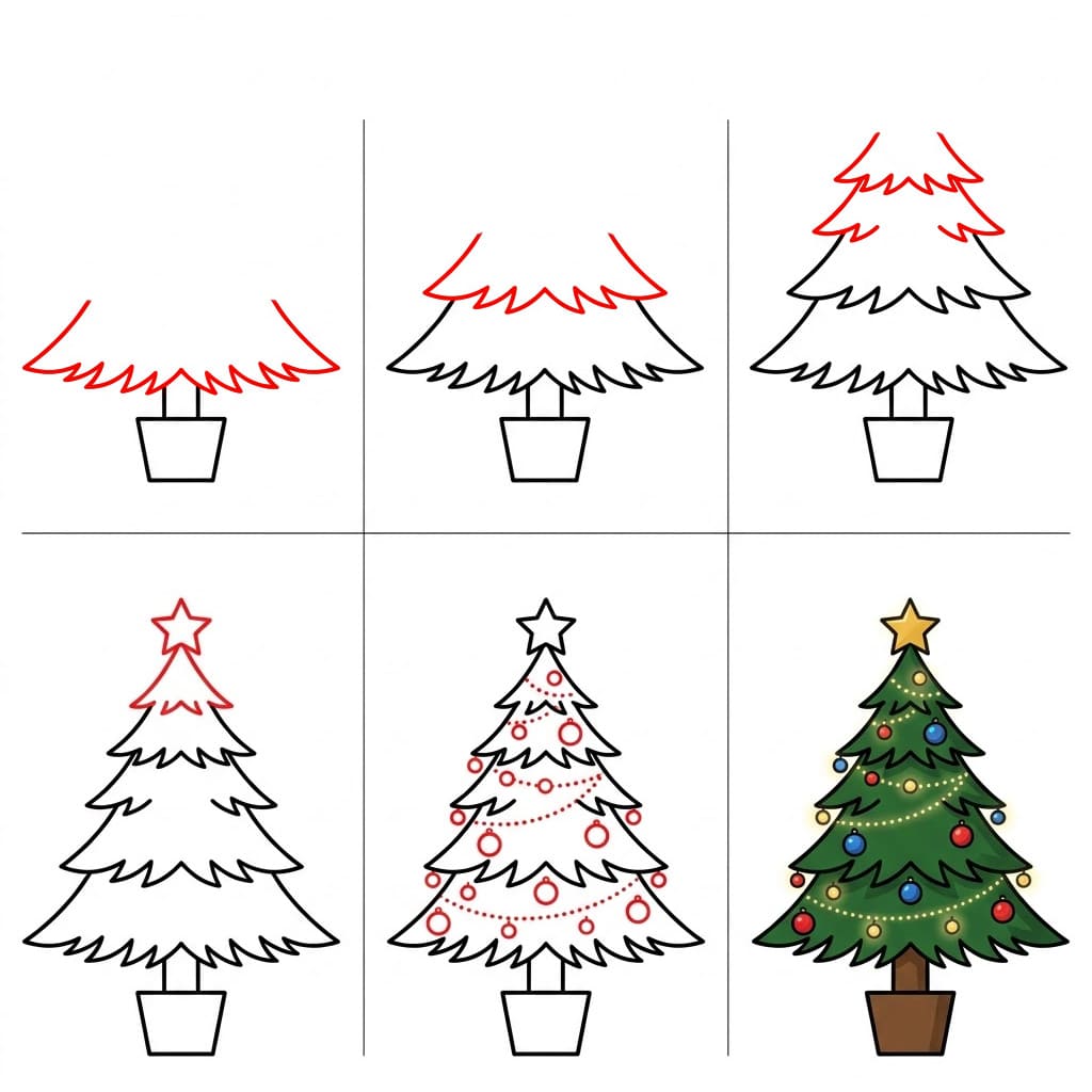 Potted Christmas Tree Drawing Ideas