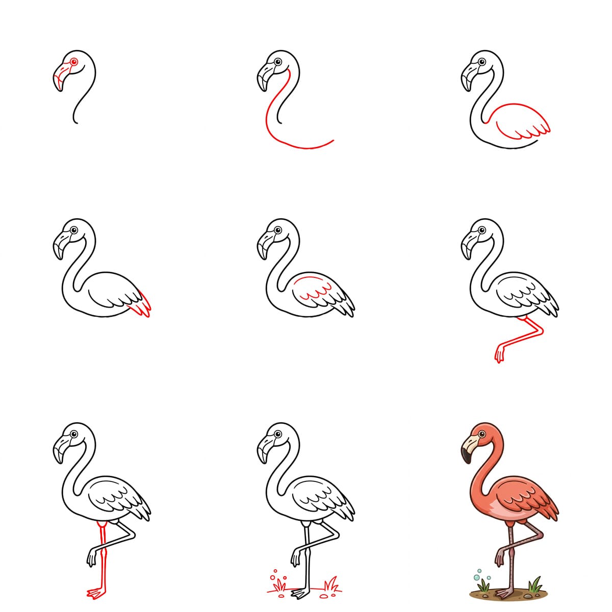 Preening Flamingo Drawing Ideas