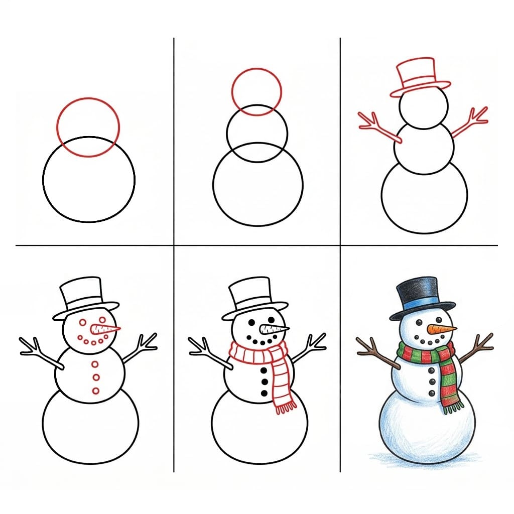 Red Scarf Snowman Drawing Ideas