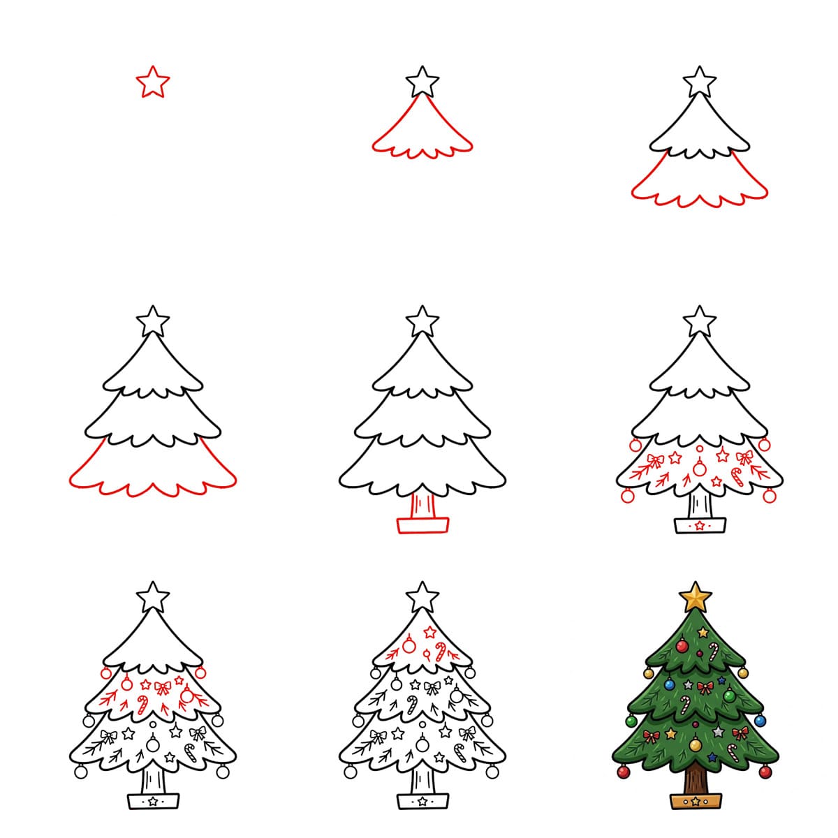 Round Base Christmas tree Drawing Ideas