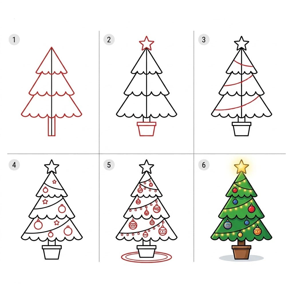 Sharp Needle Christmas tree Drawing Ideas