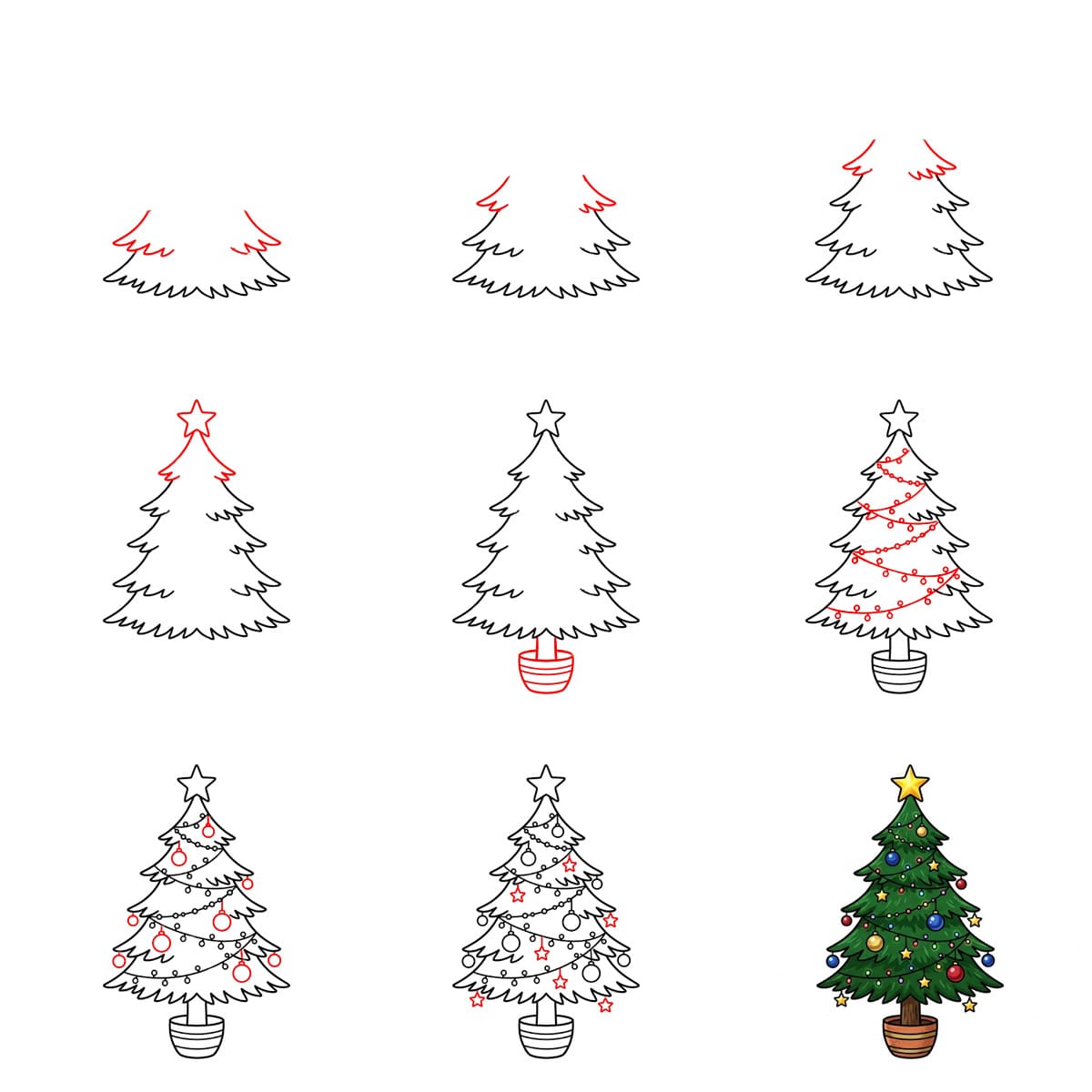 Small Snowy Christmas tree Drawing Ideas