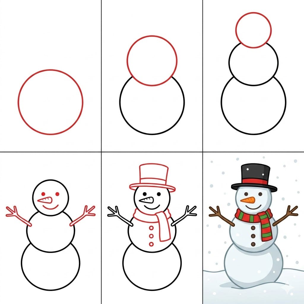Snowman in Snow Drawing Ideas