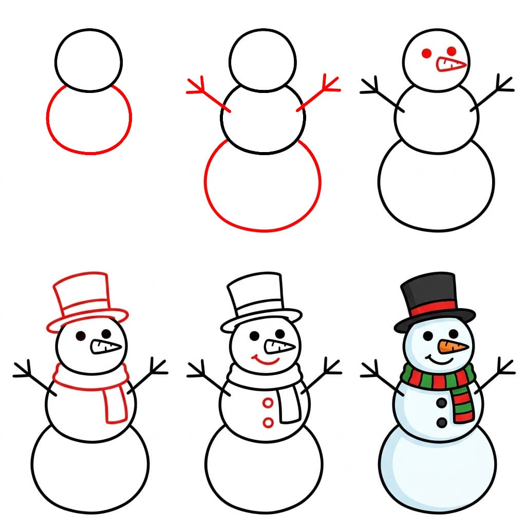Snowman with Hat Drawing Ideas