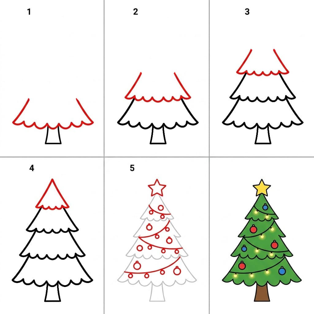 Wavy Christmas tree Drawing Ideas