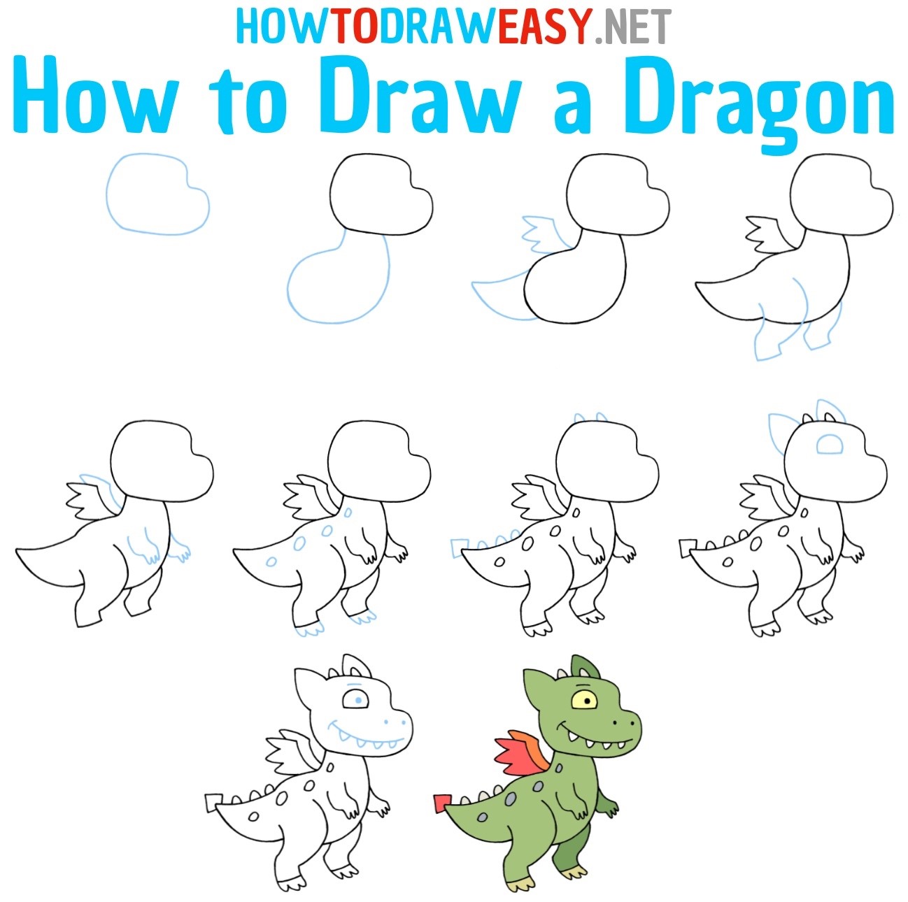 How to draw A cute dragon