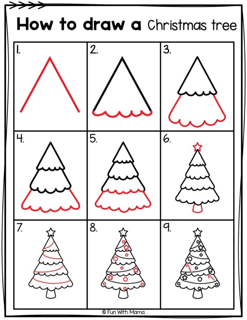 A detailed step-by-step Christmas tree Drawing Ideas