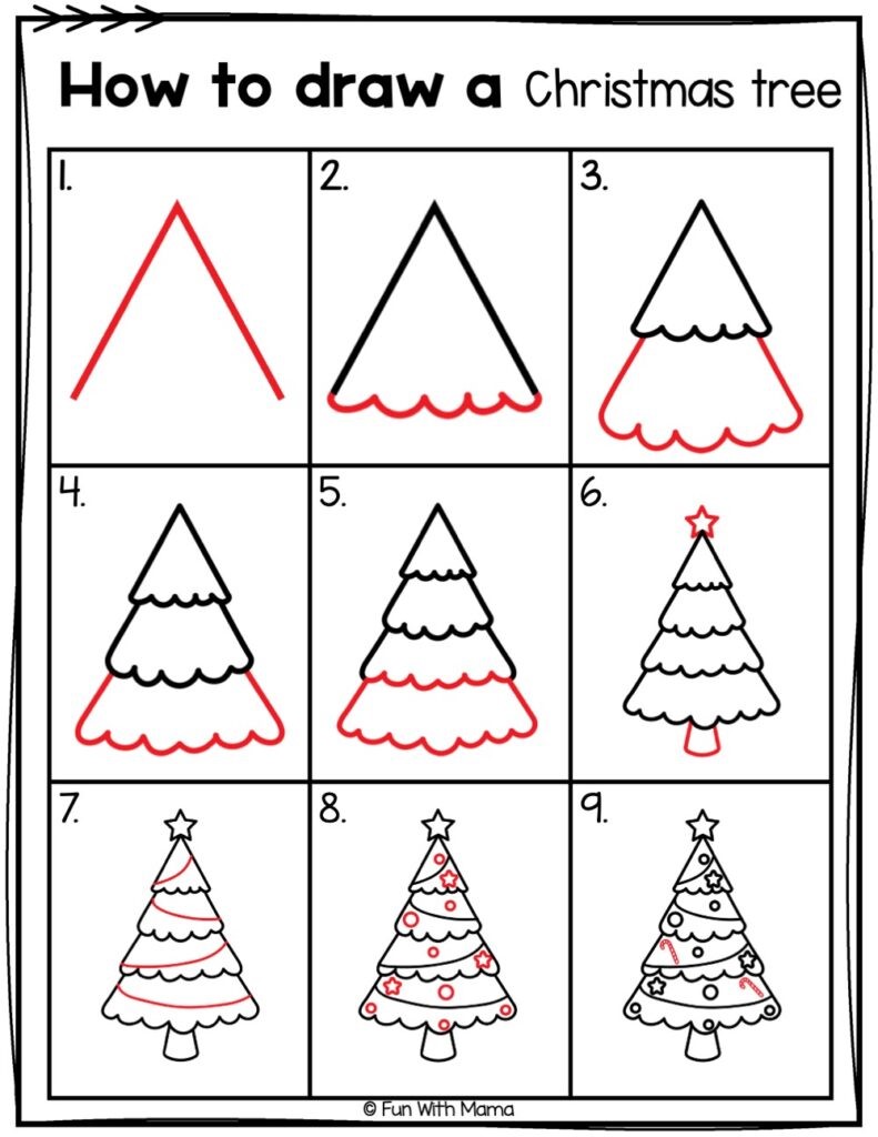 How to draw A detailed step-by-step Christmas tree