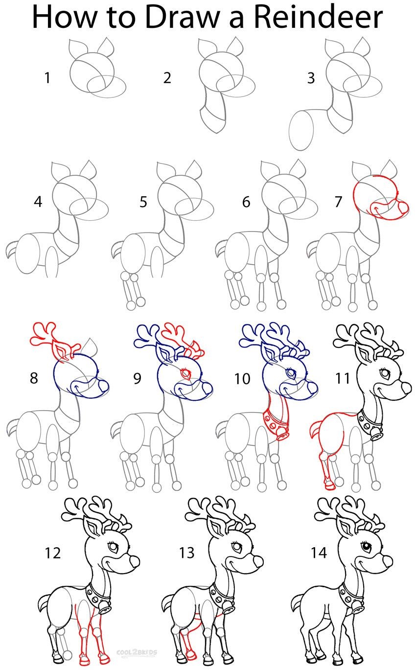 How to draw A detailed step-by-step Reindeer