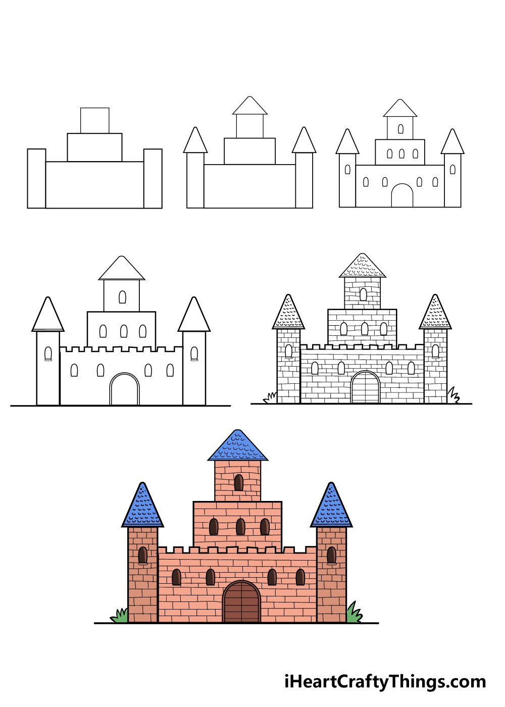 How to draw A red brick castle